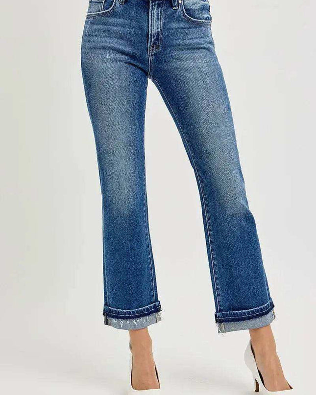 RISEN Mid Rise Ankle Straight Cuffed Jeans - Sleekdenim.com