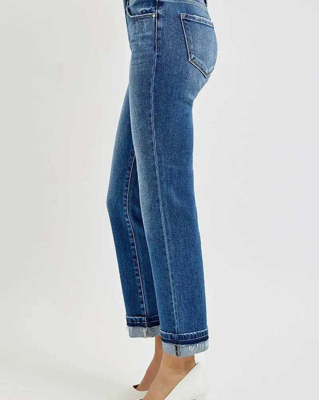 RISEN Mid Rise Ankle Straight Cuffed Jeans - Sleekdenim.com