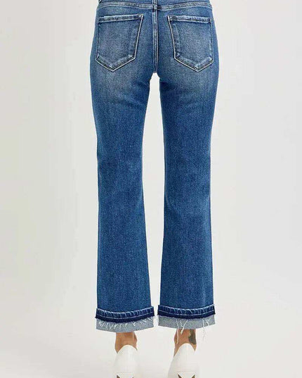RISEN Mid Rise Ankle Straight Cuffed Jeans - Sleekdenim.com