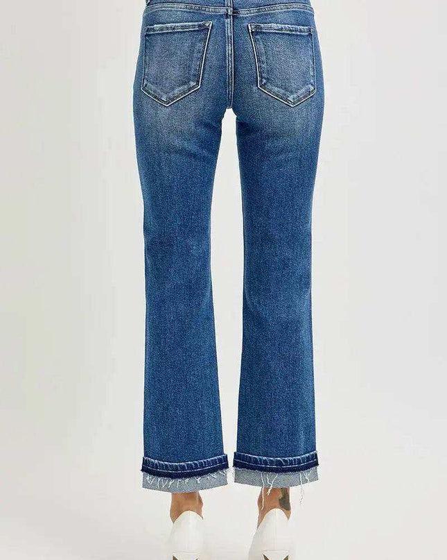 RISEN Mid Rise Ankle Straight Cuffed Jeans - Sleekdenim.com