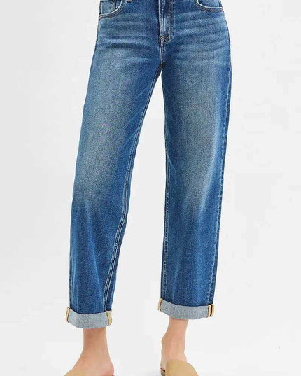 RISEN Mid Rise Boyfriend Roll Up Jeans - Sleekdenim.com