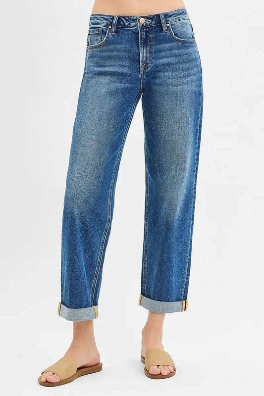 RISEN Mid Rise Boyfriend Roll Up Jeans PG21211