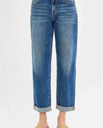 RISEN Mid Rise Boyfriend Roll Up Jeans - Sleekdenim.com