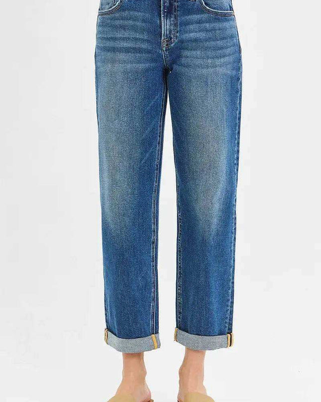 RISEN Mid Rise Boyfriend Roll Up Jeans - Sleekdenim.com