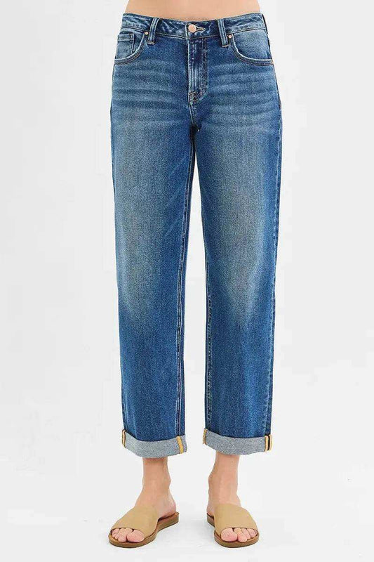 RISEN Mid Rise Boyfriend Roll Up Jeans PG21211