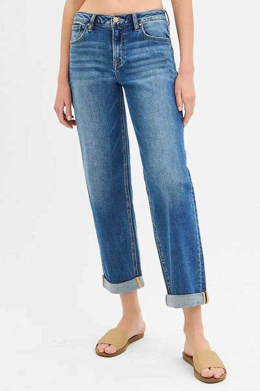 RISEN Mid Rise Boyfriend Roll Up Jeans PG21211