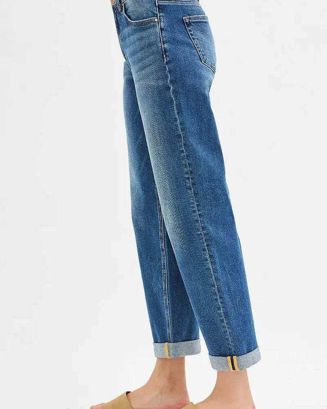 RISEN Mid Rise Boyfriend Roll Up Jeans - Sleekdenim.com