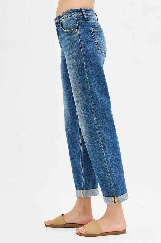 RISEN Mid Rise Boyfriend Roll Up Jeans PG21211
