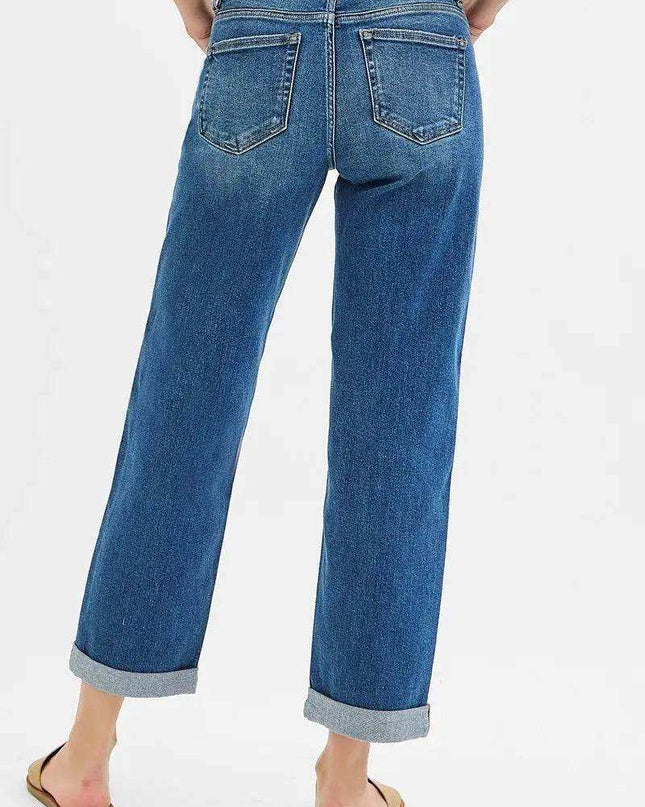 RISEN Mid Rise Boyfriend Roll Up Jeans - Sleekdenim.com