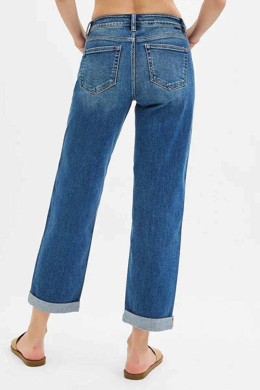RISEN Mid Rise Boyfriend Roll Up Jeans PG21211
