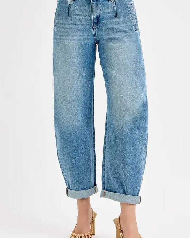 RISEN Mid Rise Fit Barrel Roll Up Jeans - Sleekdenim.com