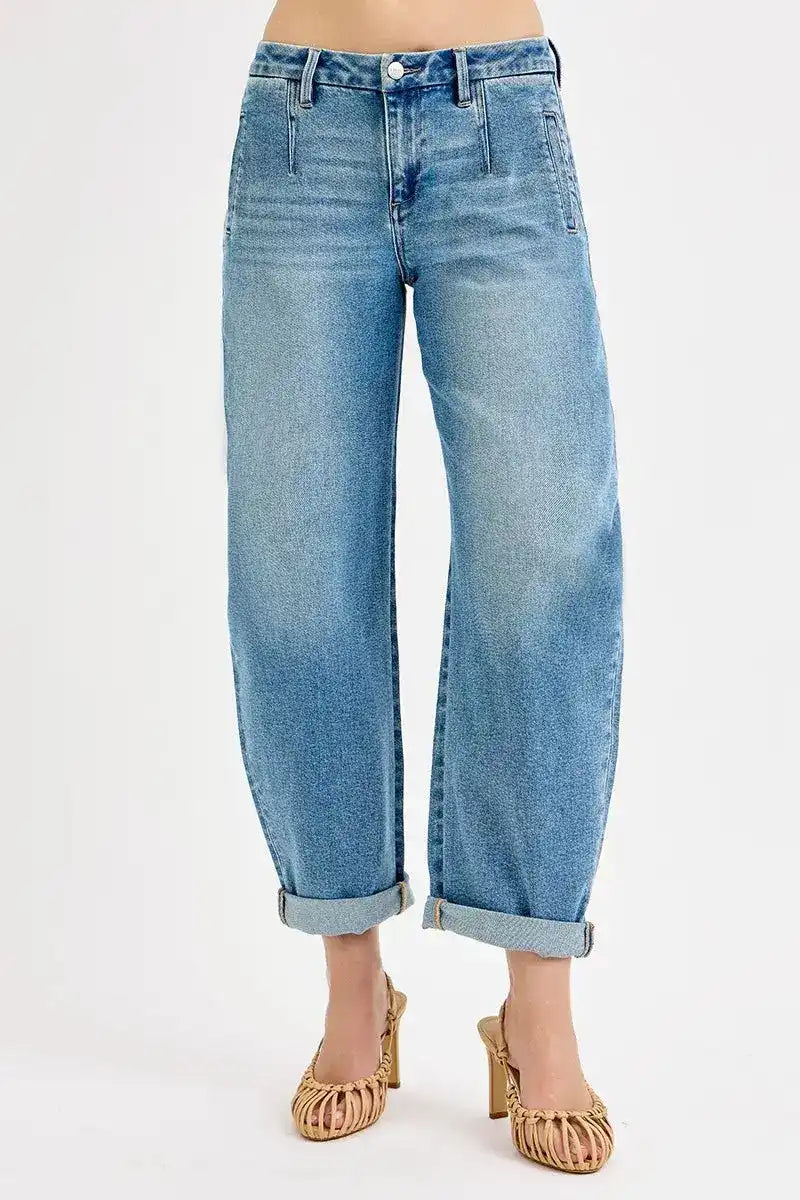 RISEN Mid Rise Fit Barrel Roll Up Jeans - Sleekdenim.com