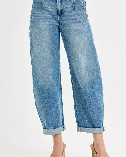 RISEN Mid Rise Fit Barrel Roll Up Jeans - Sleekdenim.com