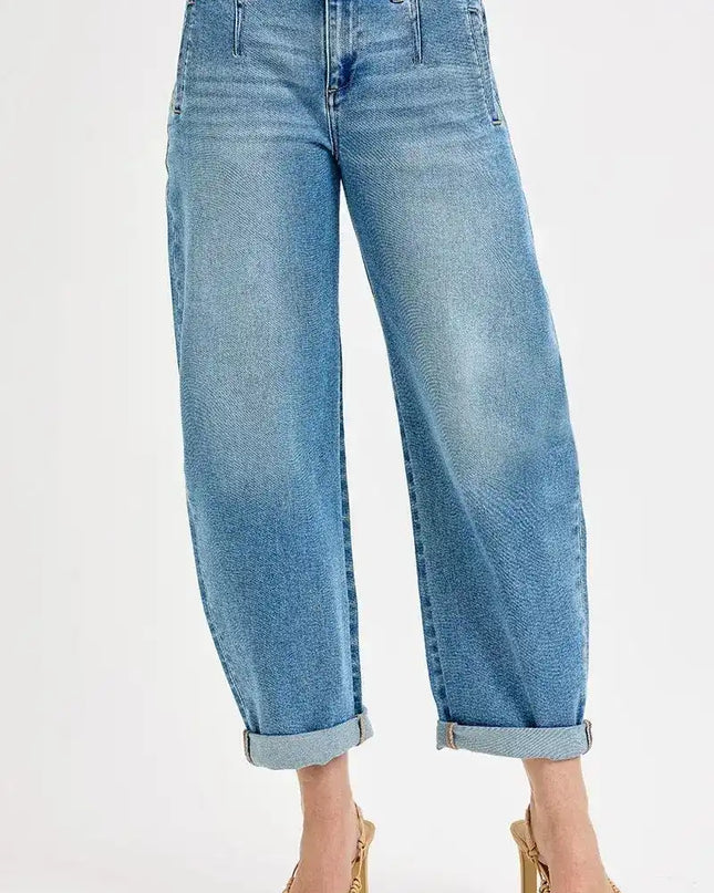 RISEN Mid Rise Fit Barrel Roll Up Jeans - Sleekdenim.com