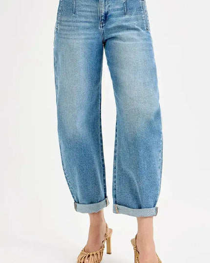 RISEN Mid Rise Fit Barrel Roll Up Jeans - Sleekdenim.com