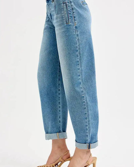 RISEN Mid Rise Fit Barrel Roll Up Jeans - Sleekdenim.com