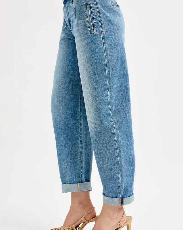 RISEN Mid Rise Fit Barrel Roll Up Jeans - Sleekdenim.com