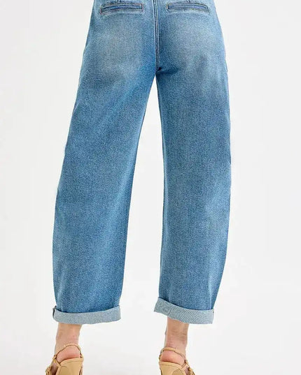 RISEN Mid Rise Fit Barrel Roll Up Jeans - Sleekdenim.com