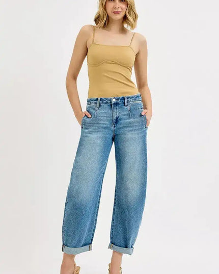 RISEN Mid Rise Fit Barrel Roll Up Jeans - Sleekdenim.com