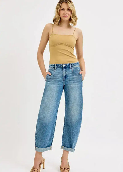 RISEN Mid Rise Fit Barrel Roll Up Jeans - Sleekdenim.com