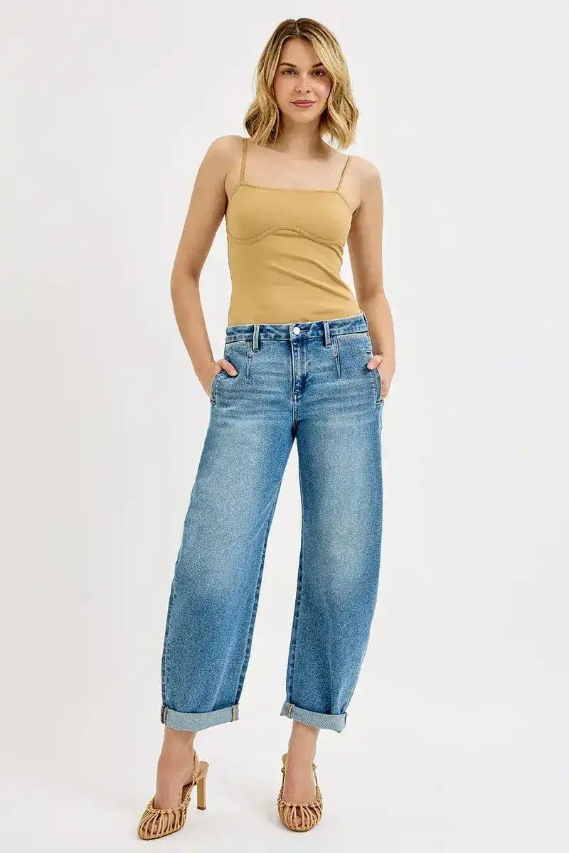 RISEN Mid Rise Fit Barrel Roll Up Jeans - Sleekdenim.com