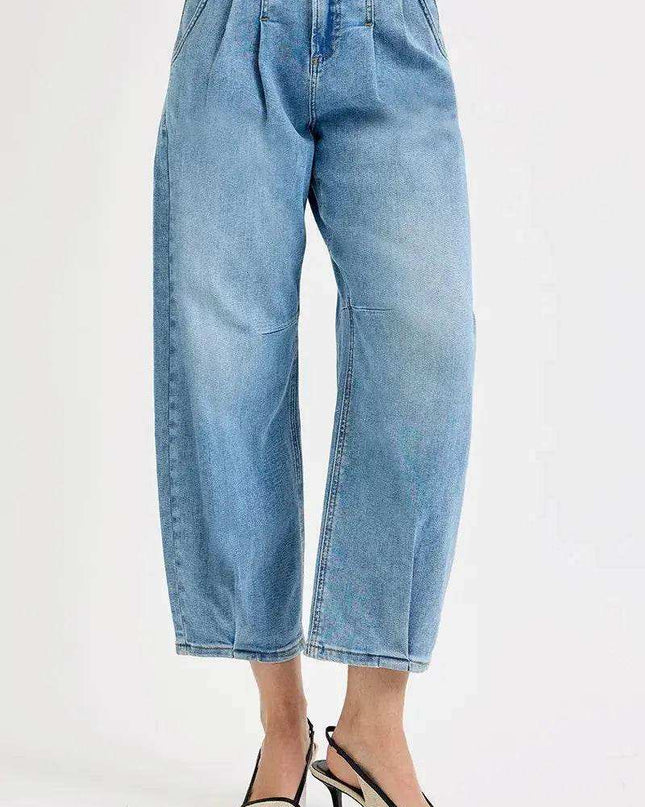 RISEN Mid Rise Fit Crop Wide Volume Leg Jeans - Sleekdenim.com