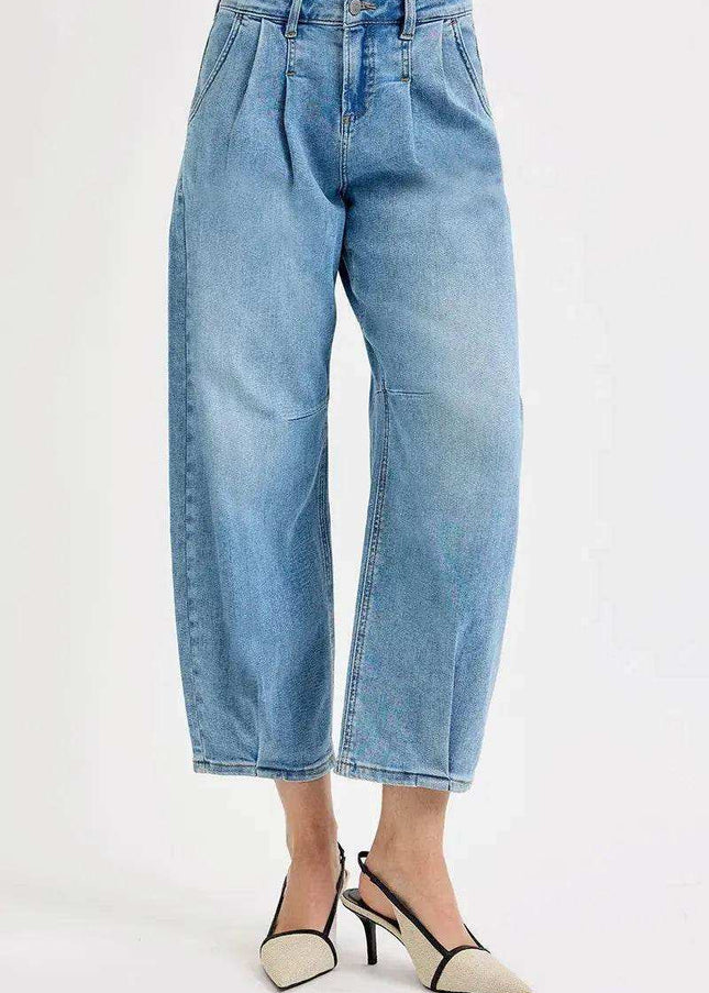 RISEN Mid Rise Fit Crop Wide Volume Leg Jeans - Sleekdenim.com