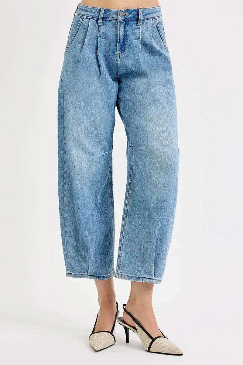 RISEN Mid Rise Fit Crop Wide Volume Leg Jeans - Sleekdenim.com