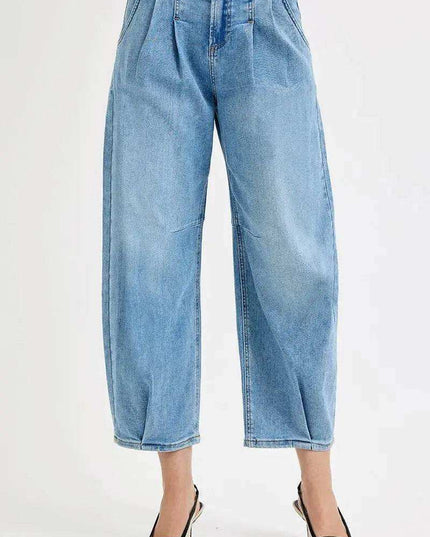 RISEN Mid Rise Fit Crop Wide Volume Leg Jeans - Sleekdenim.com