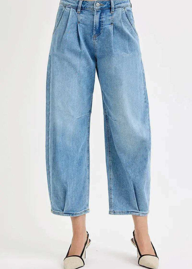 RISEN Mid Rise Fit Crop Wide Volume Leg Jeans - Sleekdenim.com