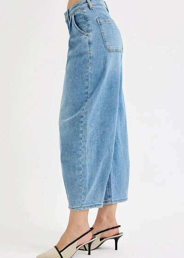 RISEN Mid Rise Fit Crop Wide Volume Leg Jeans - Sleekdenim.com