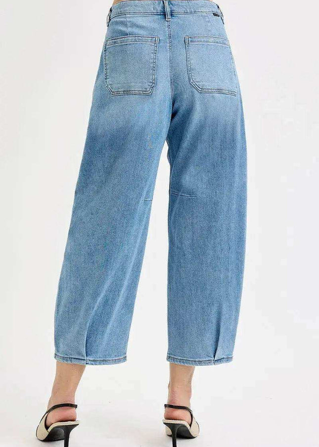 RISEN Mid Rise Fit Crop Wide Volume Leg Jeans - Sleekdenim.com