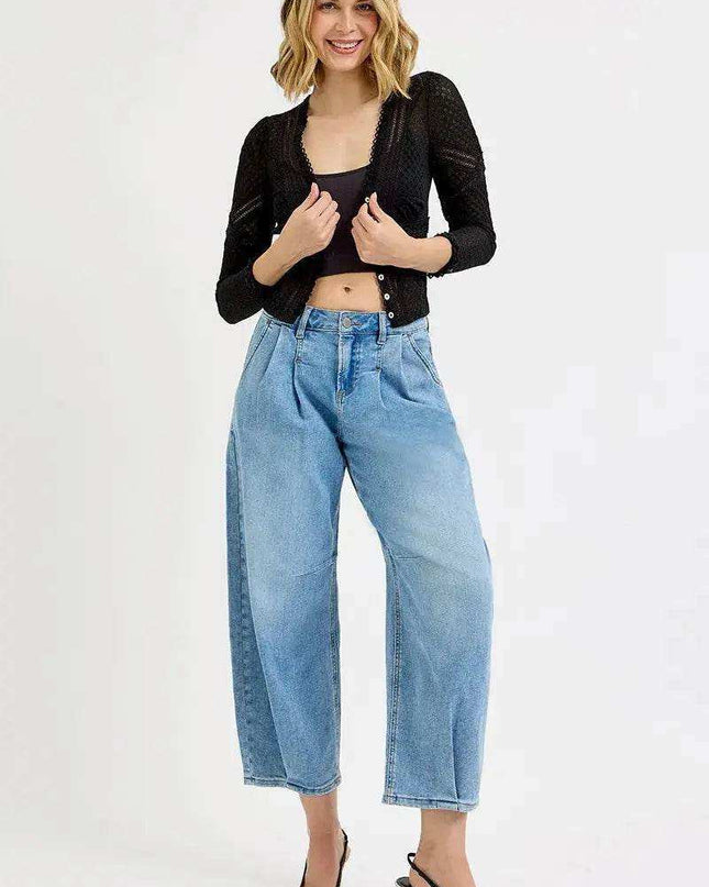 RISEN Mid Rise Fit Crop Wide Volume Leg Jeans - Sleekdenim.com
