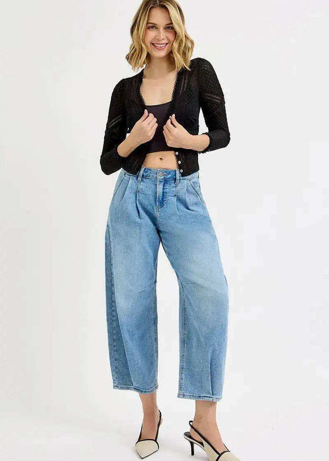 RISEN Mid Rise Fit Crop Wide Volume Leg Jeans - Sleekdenim.com