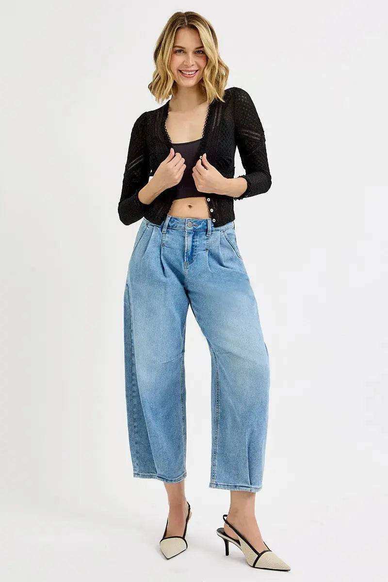 RISEN Mid Rise Fit Crop Wide Volume Leg Jeans - Sleekdenim.com