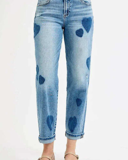 RISEN Mid Rise Fit-boyfriend Heart Shade Jeans - Sleekdenim.com