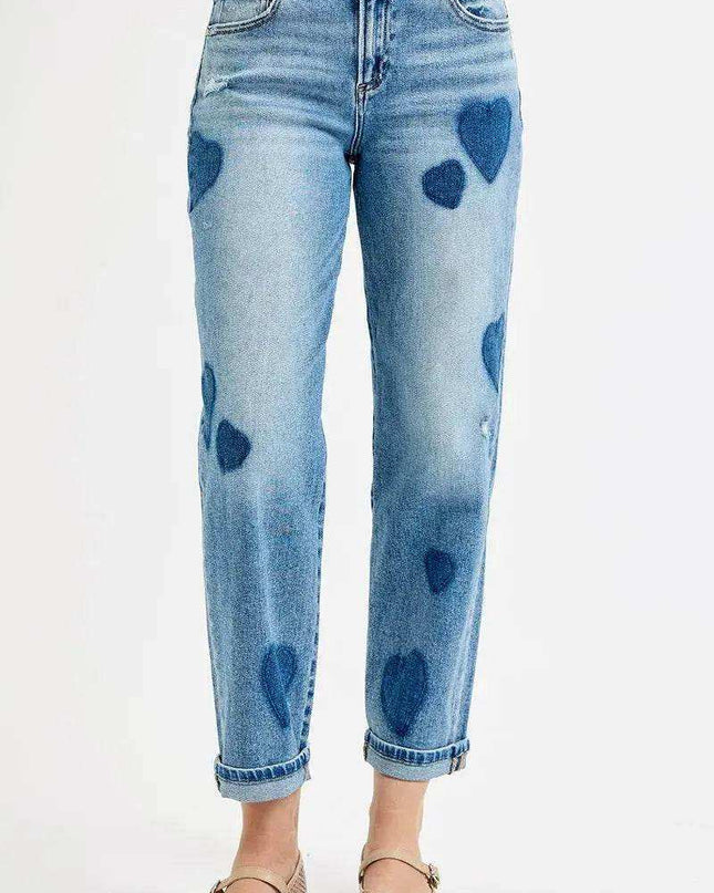 RISEN Mid Rise Fit-boyfriend Heart Shade Jeans - Sleekdenim.com