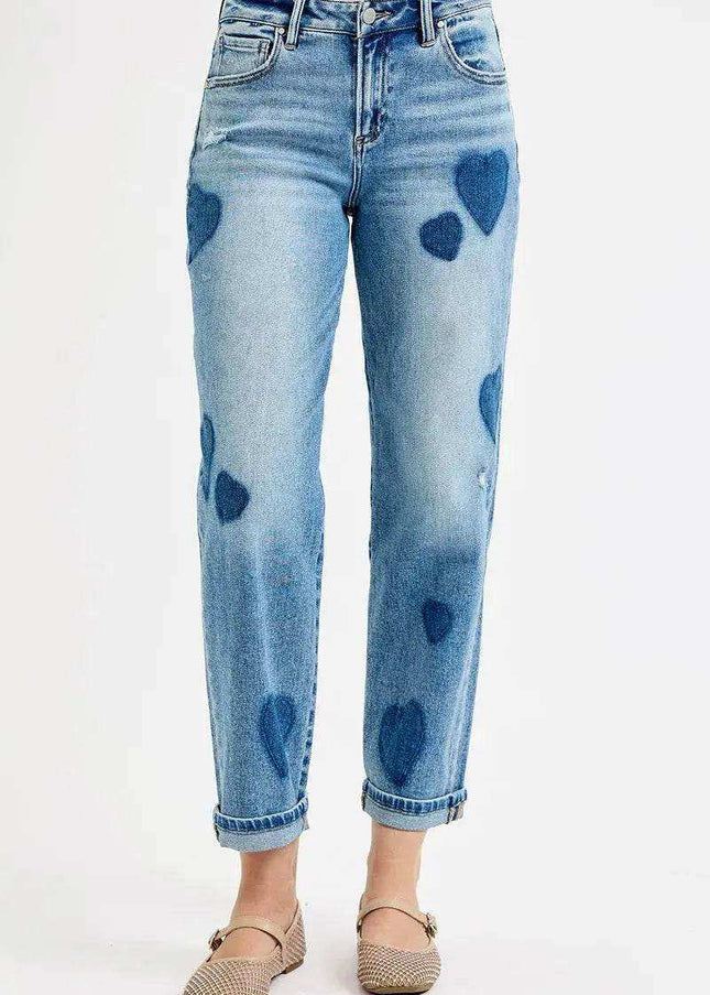 RISEN Mid Rise Fit-boyfriend Heart Shade Jeans - Sleekdenim.com