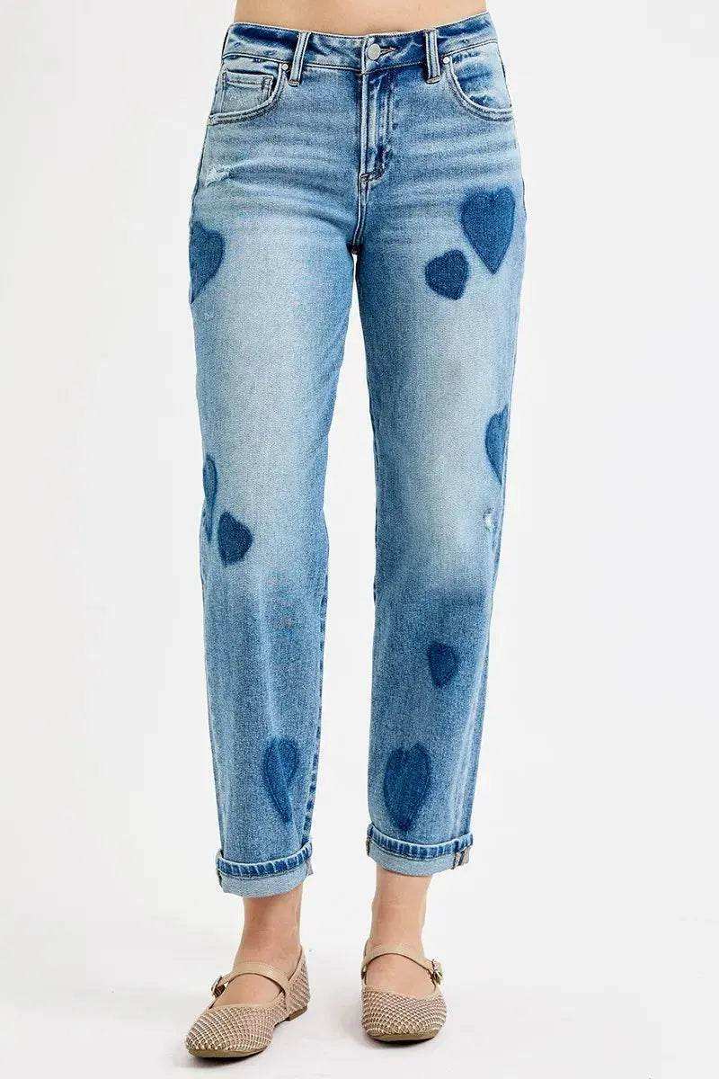RISEN Mid Rise Fit-boyfriend Heart Shade Jeans - Sleekdenim.com