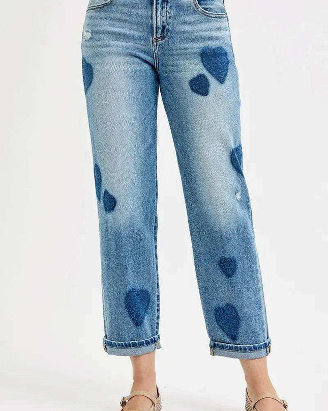 RISEN Mid Rise Fit-boyfriend Heart Shade Jeans - Sleekdenim.com