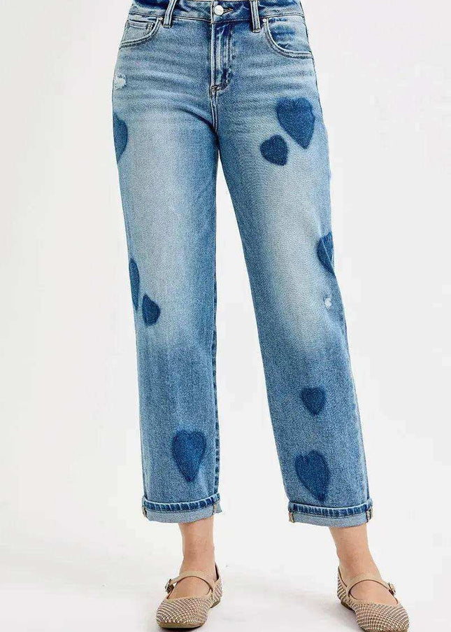 RISEN Mid Rise Fit-boyfriend Heart Shade Jeans - Sleekdenim.com