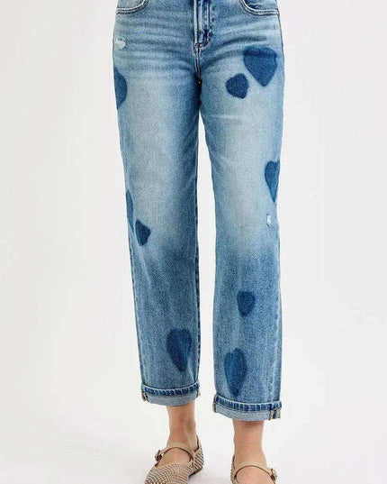 RISEN Mid Rise Fit-boyfriend Heart Shade Jeans - Sleekdenim.com