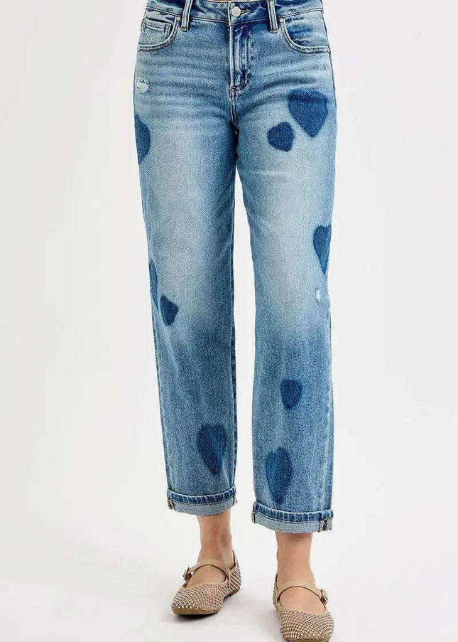 RISEN Mid Rise Fit-boyfriend Heart Shade Jeans - Sleekdenim.com