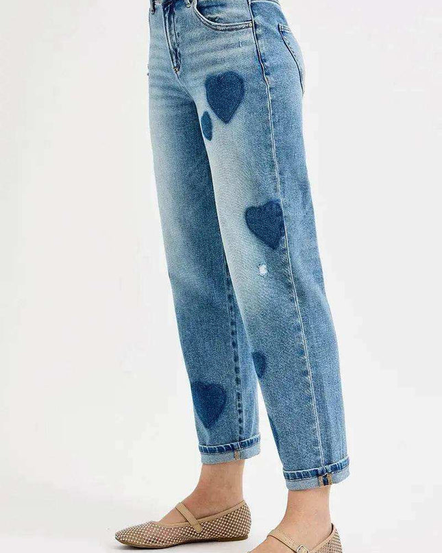 RISEN Mid Rise Fit-boyfriend Heart Shade Jeans - Sleekdenim.com