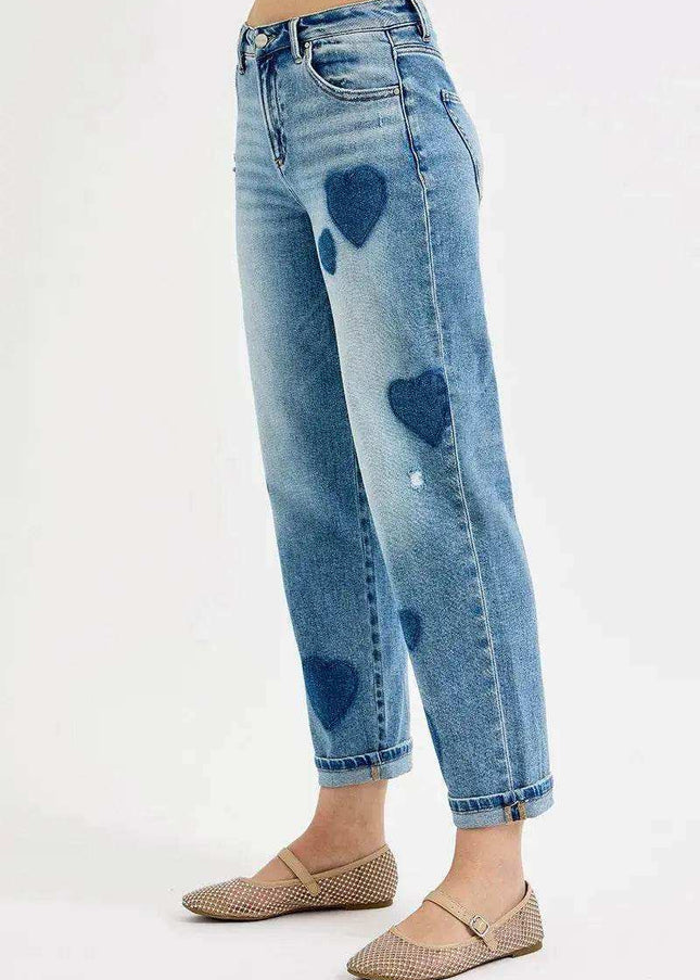 RISEN Mid Rise Fit-boyfriend Heart Shade Jeans - Sleekdenim.com
