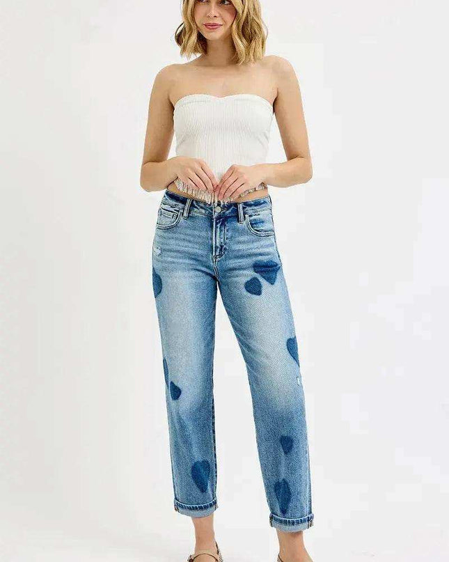 RISEN Mid Rise Fit-boyfriend Heart Shade Jeans - Sleekdenim.com