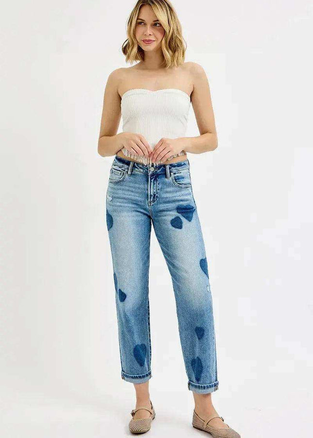 RISEN Mid Rise Fit-boyfriend Heart Shade Jeans - Sleekdenim.com