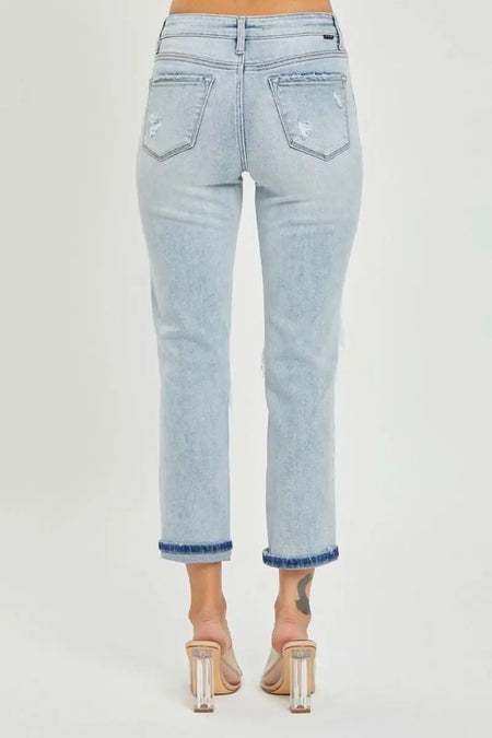 RISEN Mid - Rise Sequin Patched Jeans - Sleekdenim.com