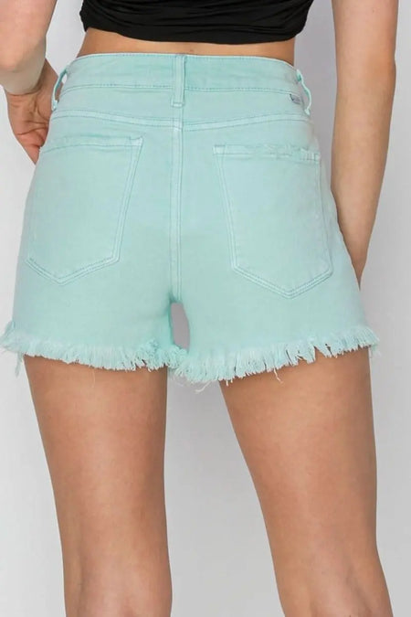 RISEN Mid Waist Frayed Hem Denim Shorts - Sleekdenim.com