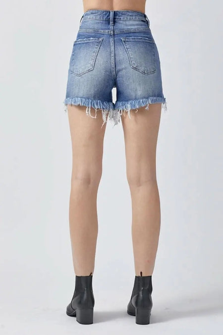 RISEN Raw Hem Asymmetrical Waist Denim Shorts - Sleekdenim.com